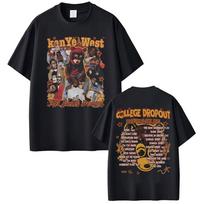 Kanye West College Dropout Featuring The Hits Tshirt Unisex Women Harajuku High Street T Shirts Cotton Casual Short Sleeve T Shirt 4XL brown