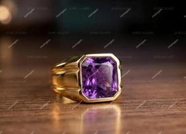 Violetinio ametisto vyriškas antspaudinis žiedas, 14k aukso padengtas žiedas, 925 sterlinginio sidabro rankų darbo kvadratinis akmens apvadinis papuošalas jai 13 black