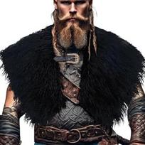 Vikingų dirbtinio kailio skara Barbaro apykaklė, Viduramžių riterio apsiausto peties apdangalas Kariūno apsiausto skara Renesanso kostiumas black