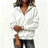 Women's Casual Striped Half-Zip Long Sleeve Hoodie S balta