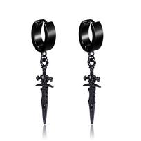 Juodi Sidabriniai Kardų Auskarai Vyrams Nerūdijančio Plieno Kardas Kaukolė Huggie Hoopai Auskarai Šaunūs Roko Tatuiruotės Papuošalai 1pair black