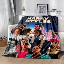 Singer H-Harry-S-Styles print blanket picnic blankets Flange warm blanket Soft and comfortable blanket bed linings birthday gift Size: 75*100cm, Weight: 280 GSM gray