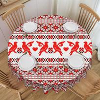 Round Ukraine Vyshyvanka Embroidery  Tablecloth 70 inches Kitchen Dinning Table Cloth Waterproof Bohemian Geometric  Table Cover 50inch(127cm)