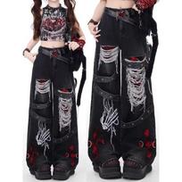 American Style Spicy Girl Loose Lazy and Relaxed Denim Pants Female punk Retro Washed Fashionable Versatile Casual Pants S juoda