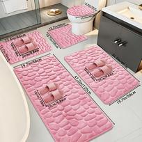 Pebble Embossed Non-Slip Bathroom Floor Mat - Water Absorbent & Thickened for Toilet and Doorway Use Lid 38*40cm Coral Velvet rožinė