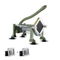 VEVOR French Fry Cutter, Potato Slicer with 1/2-Inch and 3/8-Inch Stainless Steel Blades, Manual Potato Cutter Chopper with Suction Cups žalia