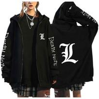 Japan Anime Death Note Zip Up Hoodies Gothic Men's Cartoon Misa Amane L Ryuk-Graphic Streetwear Black Fleece Zipper Jacket Coats M white