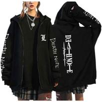 Japan Anime Death Note Zip Up Hoodies Gothic Men's Cartoon Misa Amane L Ryuk-Graphic Streetwear Black Fleece Zipper Jacket Coats 4XL gray