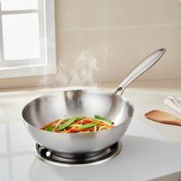 Stainless Steel Wok No Coating Flat Bottom PFOA & PFOS Uncoated StirFry Pan for Beginners 20CM 22CM beige