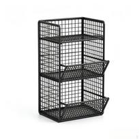 Spice Rack with Slanted Shelves Drill WallAttached Kitchen Organizer Wire Basket for Renters, Black 3-tier