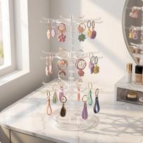 Multi-Tier Rotating Display Hanger | Freestanding Desktop Structure, Keychain Transparent_Tall 3-layer Rack gray