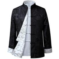 Vyriški kiniški drakono marškinėliai Kung Fu paltai kinų metų Tang kostiumas tradiciniai kiniški drabužiai vyrams striukės Hanfu vyriški drabužiai L black