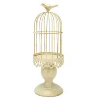 Birdcage Candle Holder Decorative Bird Cages Metal Candlestick Retro Shabby Candle Holder for Home beige
