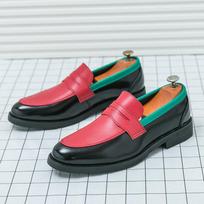 Britain Trend New Retro Pointed Mixed Color Slip On Flats Shoes Men Casual Penny Loafter Formal Dress Footwear Zapatos Hombre 45 pink