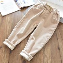 Children's Pants Outer Wear Plus Velvet Thickened Children's Corduroy Winter Pants For Middle And Large Children 90 smėlis