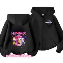 KPop Demonų medžiotojai Užtrauktuku užsegamas gobtuvas Animacinis mergaičių paltas Madingi ploni drabužiai Violetinis rudens gobtuvas Striukė Vaikams Anime džemperis Dovana 150 black