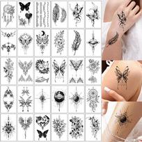 30 lapelių juodo gėlių rašto laikinos tatuiruotės lipdukai vyrams moterims, atsparūs vandeniui, maži mėnuliai, žvaigždės, žvaigždėtas dangus, netikra tatuiruotė, ranka