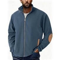 Mens Zip Up Hoodie Vintage  Lined Sweatshirt  Fleece Full-Zip Winter Warm Jackets With Elbow Patches M dangaus mėlyna spalva