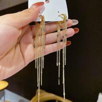 Light Luxury Long Tassel Hoop Earrings Korean Style Temperament Love Heart Dangle Earrings Handmade Female Jewelry Wedding Gift brown