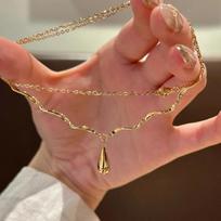 New In Vintage Glossy Water Droplet Necklaces Light Luxury Laziness High Quality Irregular Tassel Collar Chain Fine Jewelry 45cm brown