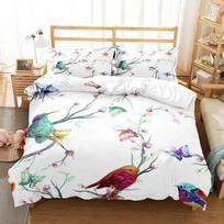 Watercolor Birds Flowers Duvet Cover Set Uk Single Double Queen Us Twin Full King Size Among Bed Linen Set EU Single(135*200cm)3pcs beige
