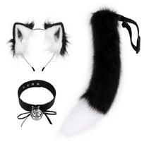 Cat Cosplay Costume Cat Ears Tail Choker Halloween Party Cat Ears Headband Tail balta/juoda