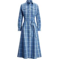 Polo Ralph Lauren languotas medvilninis tvilo A formos marškinių suknelė Moteriškos suknelės Mėlyna WMPODRSNFA20836101 S gray