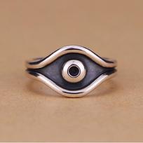 Yin Taifei Retro Men's Thai Silver All-Seeing Eye Ring with Aged Demon Eye Design Adjustable Opening black