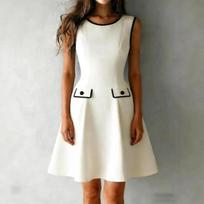 Summer European and American temperament elegant sleeveless crew neck splicing short skirt contrasting color minimalist commuter dress XXL abrikosas
