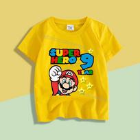 2026 New Super Mario Bros Children's Pure Cotton T-shirts Anime Birthday Numbers 1-9, Cute Anime Children's Casual T-shirts 150 yellow
