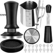 22pcs Espresso Accessories Kit 51/58mm Barista Kit with WDT Tool Milk Frothing Pitcher Latte Art Pen Coffee Stirrer Tamper Mat 53mm gray
