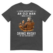 Niekada nevertinkite seno unisex, kuris vis dar geria viskį T-shirt M brown