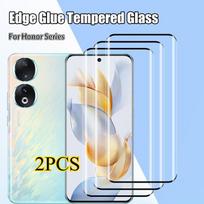2PCS Tempered Glass For Honor 400 200 100X9b X9a Magic 6 5 Pro 90Pro 5G Edge Glue Curved Full Cover Screen Protector For Honor X50 X40 GT Pro Glass For Honor Magic6 balta