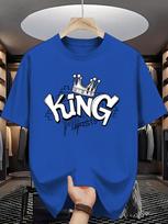 Street Graffiti Unisex Short Sleeve Tshirt King Text Crown Brick Background O Neck Tee Hip Hop Style Male Casual Fashion Tops 4XL blue
