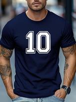 Unisex Khaki Crew Neck Tee Retro Varsity Number 10 Double Outline White Digit Graphic Soft Short Sleeve Sport Fan Loose Male Tops 4XL white
