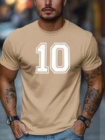 Unisex Khaki Crew Neck Tee Retro Varsity Number 10 Double Outline White Digit Graphic Soft Short Sleeve Sport Fan Loose Male Tops 4XL white