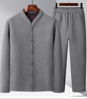 In the elderly men's sports suit stand-up collar thermal underwear cold-proof dad wear velvet can wear cotton-padded clothes and cotton pants 2XL gray
