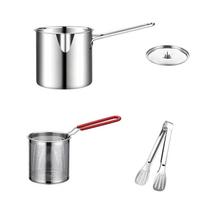 Deep Fryer Pot with Basket, Food Tongs and Lid – 4-Piece Home Fryer Set One Size gray