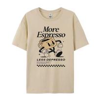 More Espresso Less Depresso Letter Print T Shirt Short Sleeve Funny Graphic Tee Coffee Addict Unisex Top Gift For Coffee Lovers XL beige