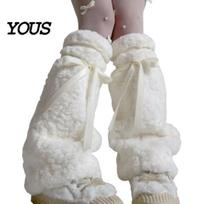 Fashion Leg Sleeves Plush Warmers for Women Girls, Furry Boot Covers with Adjustable Lace-up Soft Polyester Knee High Leggings Closure, Parties white