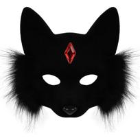 Terian lapės katės pusės veido kaukė dirbtinio kailio gyvūnas su brangakmeniais Kostiumų rekvizitai Helovinui Kalėdoms Cosplay black