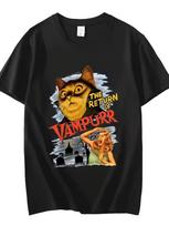 Vintage Vampurr Horror Cat Movie T and kids tshirt Halloween Graveyard Graphic Crew Neck Cotton Funny Cat Lover Casual Streetwear Tee XL black