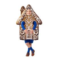 Christmas Gingerbread House Costume Parent-Child Sponge Head Cosplay Suit Holiday Party Performance Prop Outfit one size brown