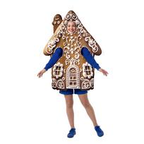 Christmas Gingerbread House Costume Parent-Child Sponge Head Cosplay Suit Holiday Party Performance Prop Outfit one size brown
