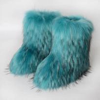 Winter Women Fluffy Faux Fox Fur Shorts Boots Comfortable Plush Warm Snow Boots Luxury Girls Furry Fashion Footwear 44 dangaus mėlyna spalva