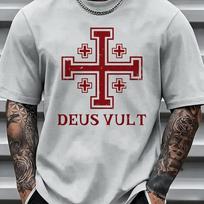 Unisexs Deus Vult Jerusalem Cross Medieval Crusader Graphic Tshirt Casual Unisexs And Unisexs T Shirt Historical Faith Streetwear 4XL gray