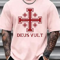 Unisexs Deus Vult Jerusalem Cross Medieval Crusader Graphic Tshirt Casual Unisexs And Unisexs T Shirt Historical Faith Streetwear 4XL gray