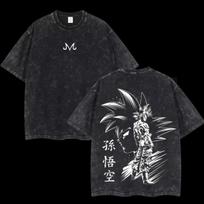 Men Women Dragon Ball Super Saiyan Goku Vintage Washed T Shirt Unisex Oversized Anime Graphic Print Short Sleeve Tee Casual Street Daily Wear M black
