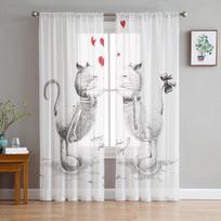 Gyvūnas Katė Meilė Skaidrios Užuolaidos Svetainei Tiulio Užuolaida Miegamajam Virtuvės Langui Voilo Užuolaidos 135W x 114H(cm) white