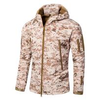 Fleece vyriška žiemos karinė Softshell taktinė striukė lauko kamufliažinė medžioklės kempingo vandeniui atspari armijos striukė su gobtuvu plius dydžio XS-5XL S beige
